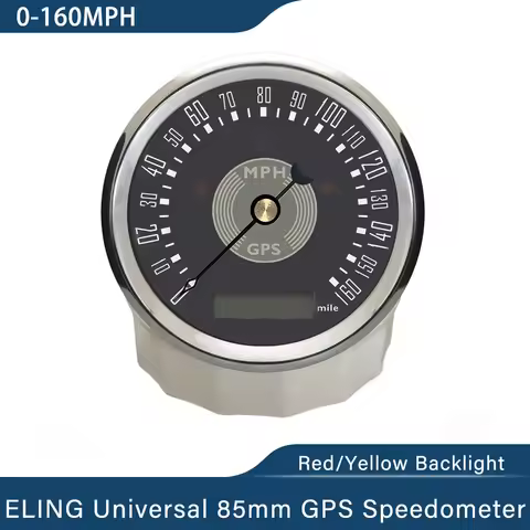 ELING 9-32V 85mm GPS Speedometer 0-220MPH 0-200km/h Total Mileage Adjustable with Red Yellow Backlig