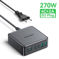 new Rocoren 200W GaN Charger PD Fast Charging USB Type C Charger 270W 6 in 1 USBC Power Station For