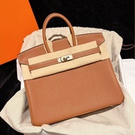 愛馬仕birkin25金棕磨砂銀扣K刻全新全套 bk25 togo內縫。