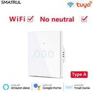 SMATRUL WiFi Switch No neutral wire Smart Wall Light switch 3 Gang Tuya/Smart life APP RF 433MHZ Remote Control Home Automation Work for Google Home/Nest /Amazon Alexa/Tmall Genius/天猫精灵