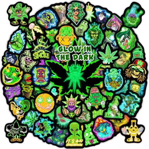 Glow-in-the-Dark Cannabis Decals Pack - Waterproof Stickers for Hydro Flask, Notebook & Smoke Sessio