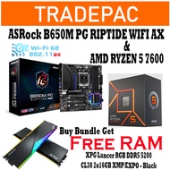 ASRock B650M PG RIPTIDE WIFI AX & AMD RYZEN 5 7600  Bundle Set (Buy Bundle Get Free RAM)