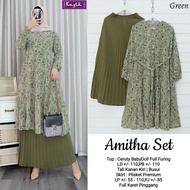 Amitha Set By Kayla Setelan Tunik Ceruti dan Rok Plisket One Set Wanita LD 110cm Busui