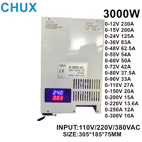 CHUX 3000W DC Switching Power Supply Adjustable Output 12V 15V 24V 36V 48V 60V 72V 80V 100V 220V 300