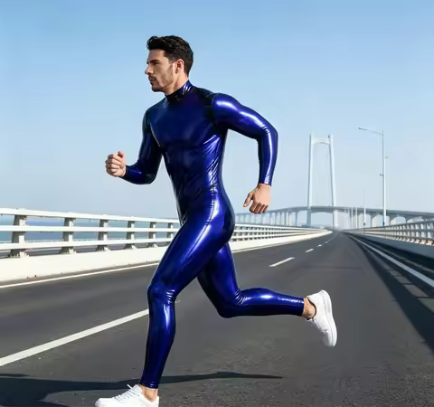 Metallic Blue Pure Latex Catsuit Men's Full Body Rubber Bodysuit Handmade club wear
