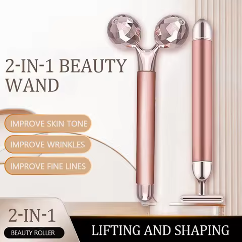 24K Gold Beauty Bar Face Massager Electric Vibrating Rose Quartz 3D Roller Face Lifting Body Facial 