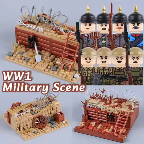 WW1 Military Scene Building Blocks Army Prussian Soldier Figures British Warrior Trench Fortress Pos