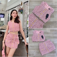 งานป้าย Stylista (เช็คของก่อนสั่งซื้อ) set 2ชิ้นเสื้อแขนกุดผ้าทวิสต์กระดุมหน้างานซิปหลัง แมทซ์กับกระ