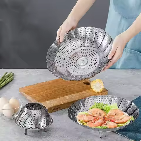 21/26/28cm Stainless Steel Food Steamer Bowl Vegetable Fruit Steamer Basket Steaming Rack Drawer Kit