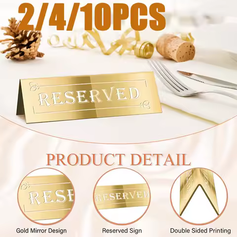2/4/10PCS Golden Acrylic Reserved Table Signs Card Banquette Seating Table Signs Wedding Waterproof 
