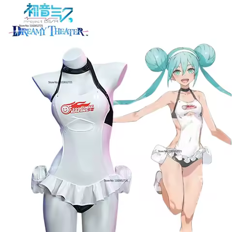 Hatsune Miku Racing Suit Cosplay Costume Swimsuit Bikini Beach Anime Summer Set For Girlfriend's Gif