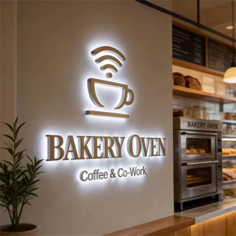 Custom Halo Backlit Sign Custom 3D Halo‑Lit Metal Letters Business Logo Sign for Cafe Bakery Restaur