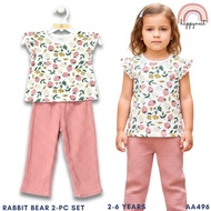 Rabbit Bear Sweet Strawberry 2-PC Ruffle Tee & Pants Set (AA496) | 2-6Y