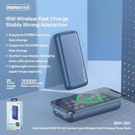 Ori Remax Powerbank 10000mAh RPP-203 / 20000mAh RPP-207 22.5W PD+QC Super Fast Charge Dual Mode Wireless + Wired Charging Strong Suction Power Bank REMAX RPP-203 / RPP-207 With 2 Input &amp; 4 Output