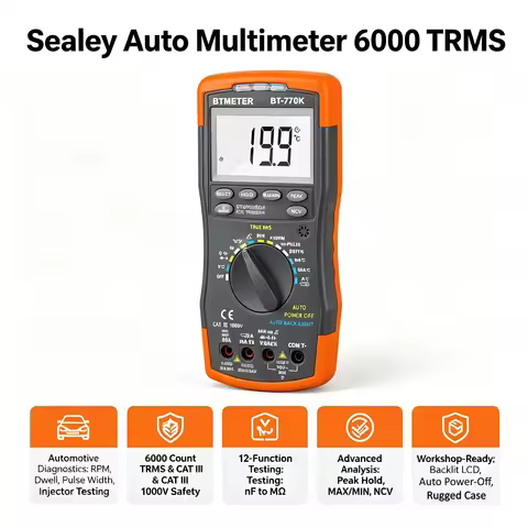 Sealey Auto Multimeter 6000 TRMS Dual Fuse 4-8Cyl Dwell RPM Injector Pulse NCV CATIII1000V CE Class2