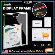 PRADO Transparent Acrylic Frame Poster Certificate Advertisement Photo Display Notice Wall Bingkai S
