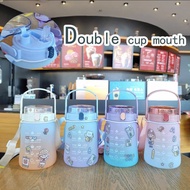 Double Drink Bucket Water Bottle Gradient Color Can Put Mobile Phone 1100ml
