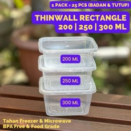 (25 PCS) Thinwall Rectangle 200 ml 250 ml 300 ml Clear | BPA Free Microwave & Oven Safe Meeting Cove