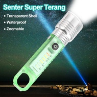 Senter Super Terang  lm  jauh  Anti Air Senter Laser jarak 100000 lm Transparent Shell Zoom Senter M