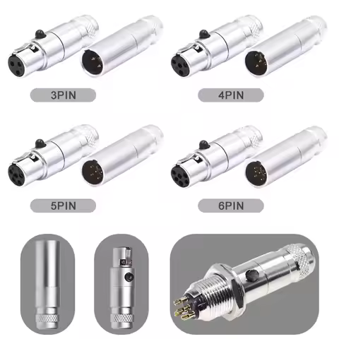 Mini XLR Aviation Connector 3/4/5/6pin Female Plug Male Socket Zinc Alloy+copper Pins for MIC Microp