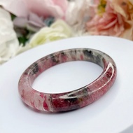 稀有無染色 天然薔薇輝手鐲 櫻花雨潑墨紋 53 mm 透度玉化