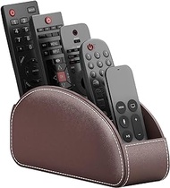 VOYUTHY Remote Control Holder for Table, All-in-One Faux Leather TV Remote Caddy/Storage Box/Supply Organize with 5 Compartments, Perfect Space Saver for End Table/Nightstand/Office Desk (Brown)