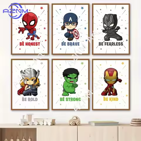 1/6pcs Iron Man, Thor, Captain America, Spider Man Art Prints Cartoon Posters Inspirational Quote Ca