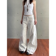 Cool y2k wide-leg white women's jeans