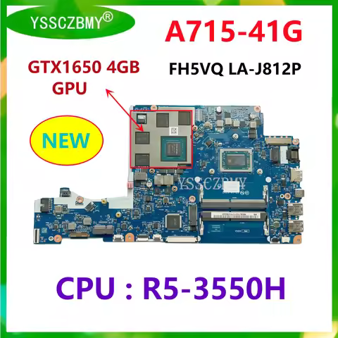 For ACER Nitro 5 A715-41G Laptop Motherboard FH5VQ LA-J812P With CPU R5-3550H / GPU GTX1650 4G / NBQ