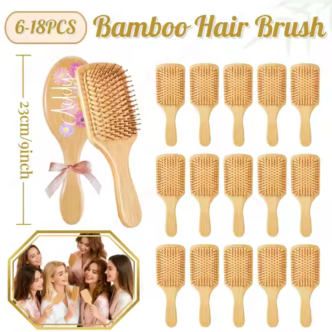 Bamboo Hair Brush Bulk for Bridesmaid Birthday Party Round-tipped Bamboo Bristles Detangling Brush P