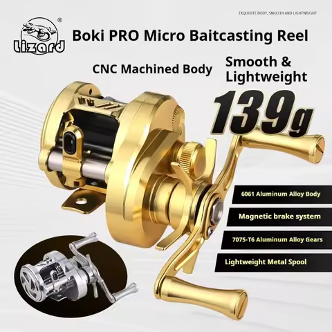 Lizard Fishing BOKI PRO Micro Drum Baitcaster Reel with Weighs 139g 7.6:1 Ratio CNC Alloy Body Shall