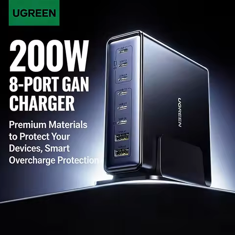 UGREEN Nexode 200W GaN USB C Charging Station 8-Port Desktop Charger with PD 100W for MacBook Pro 16