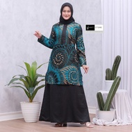 gamis batik kombinasi polos syari wanita modern terbaru s m l xl - new biru l