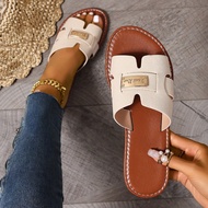 Dép sandal hiệu H mới mùa xuân/hè, dép xỏ ngón thời trang nữ, quai kiểu La Mã, dép xỏ ngón, đế bằng