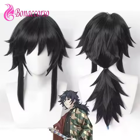 Demon Slayer Tomioka Giyuu Cosplay Wig Synthetic Short Straight Wig Anime Coser Heat Resistant Fiber