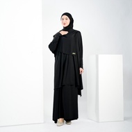 Women's One Set Tunic, Plain Black, Premium Spandex | Batwing Top + Long Skirt - Safaa