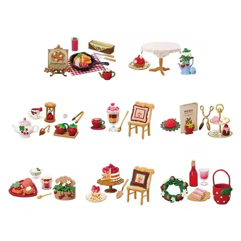 Re-Ment Genuine 8Pcs The Country Strawberry Cafe Toys For Kids Gift Collectible Model Ornaments