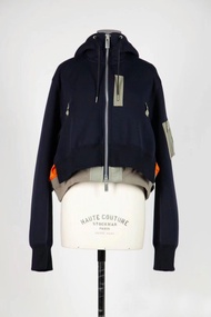 เสื้อแจ็คเก็ตสั้นมีฮู้ดแบบมีซิป FOG SACAI 2026 สำหรับผู้หญิง ทรงหลวม แขนยาว ผ้าผสมคอตตอนและไนลอน ฤดู