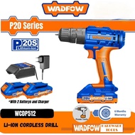 WADFOW WCDP512 Li-ion 20V Cordless Drill + 2Pcs 20V 1.5Ah Battery + Charger (FULL SET)