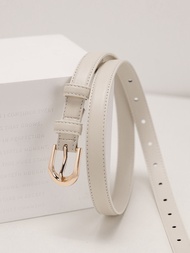 White Calf Leather Belt for Women Minimalist Special-Interest Artistic Basic Style Belt First Layer 