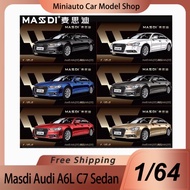New In Stock Masdi 1:64 Audi A6l C7 Sedan Car Alloy Miniature Audi A6l C7 Silver Gray Gift Box Packa