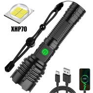 Cross-Border Multifunctional Zoom XHP70 Strong Light Flashlight Outdoor Patrol Lighting LED Recharge