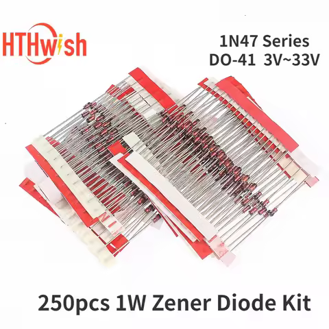 250PCS 1W Zener Diode Kit 25 Values 3V~33V 1N47 Series DO-41 Voltage Regulator Diodes Set 3V 3V3 3V6