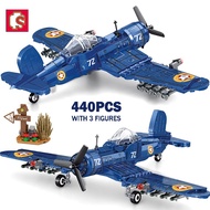 SEMBO Block Military 440PCS Military Bomber Model Building Blocks WW2 F4U Attack Fighter Aircraft Helicopter Bricks Boy Children's Toys Gift