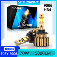 Novsight Newest F03Y HB4 9006 LED Headlight Bulb 3000K Yellow Light LED Lights for Car High/Low Beam