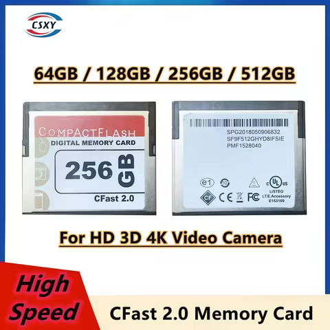 Original CFast 2.0 512GB 256GB 128GB 64GB Memory Card 525MB/s Flash Card MLC CFast Memory Card For F