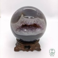 【米珈MICHIA】天然水晶 開口笑 直徑93.5mm  紫水晶 晶洞 烏拉圭 晶石 原石 附底座（C2）