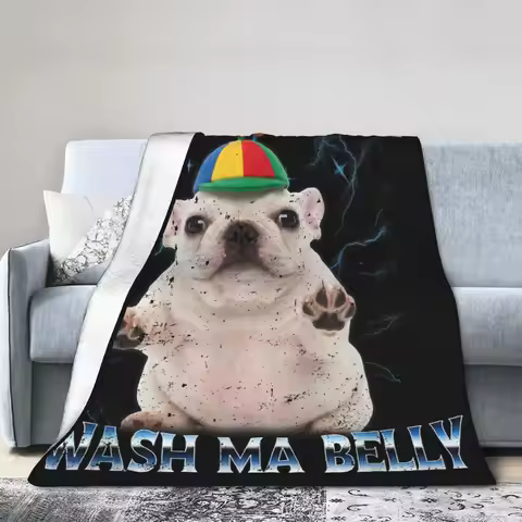 I Am Pibble Wash My Belly Pibble Meme Blanket Funny Dog Brainrot Flannel Vintage Warm Throw Blankets