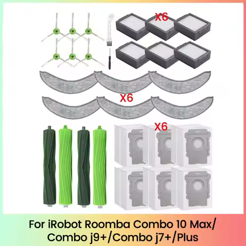 For Irobot Roomba Combo 10 Max,Combo J9+,Combo J7+/Plus Vacuum Parts Rubber Brushes Mop Filters Side