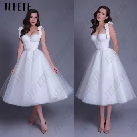 JEHETH Midi Spaghetti Straps Prom Dress Sweetheart Tulle Evening Gowns Elegant A-Line Backless Vesti